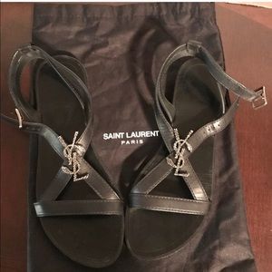 SAINT LAURENT YSL MONOGRAM NU PIEDS BLACK SANDALS